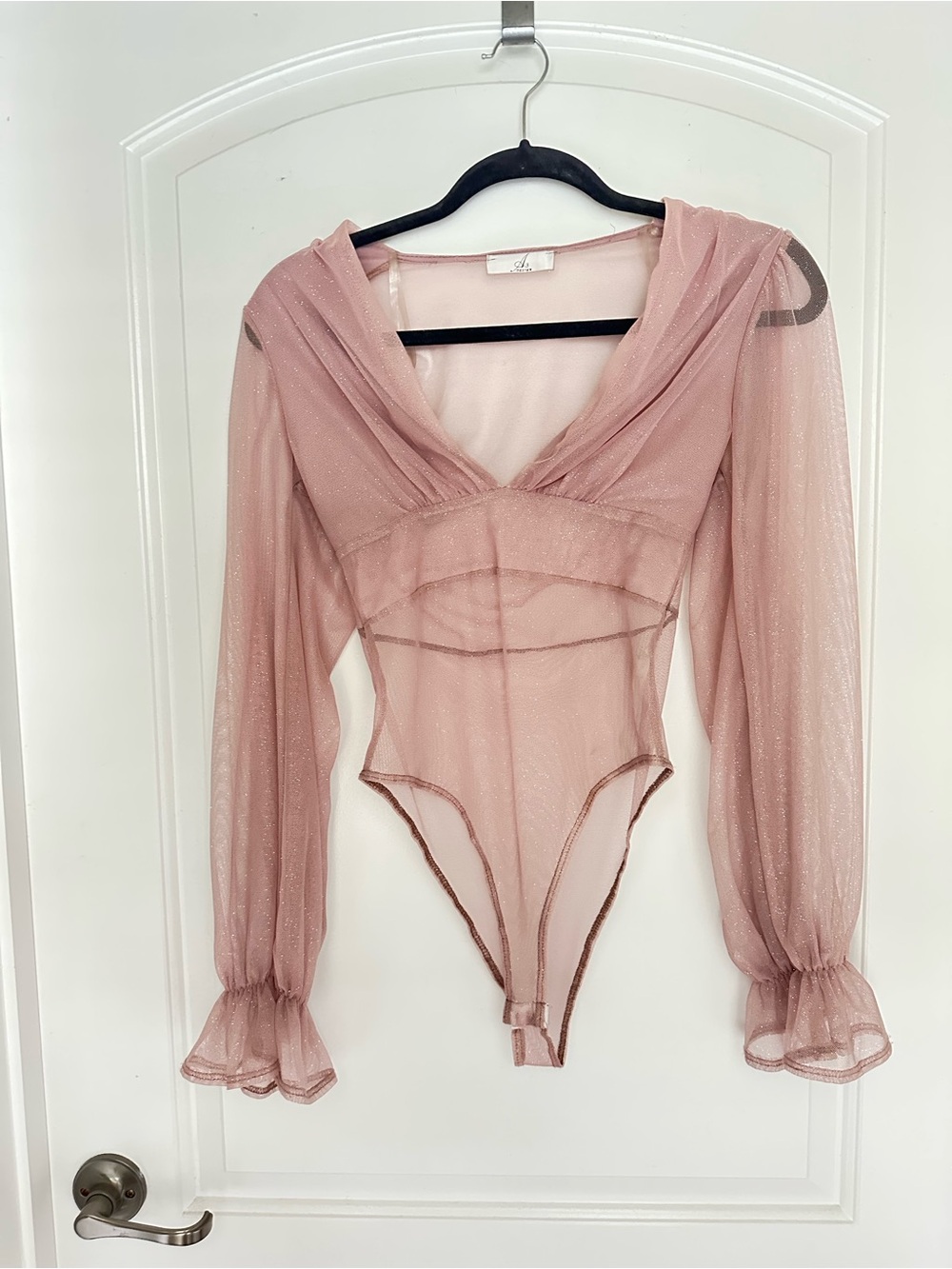 A3 Design Dusty Rose Sheer Sparkle Mesh Bodysuit